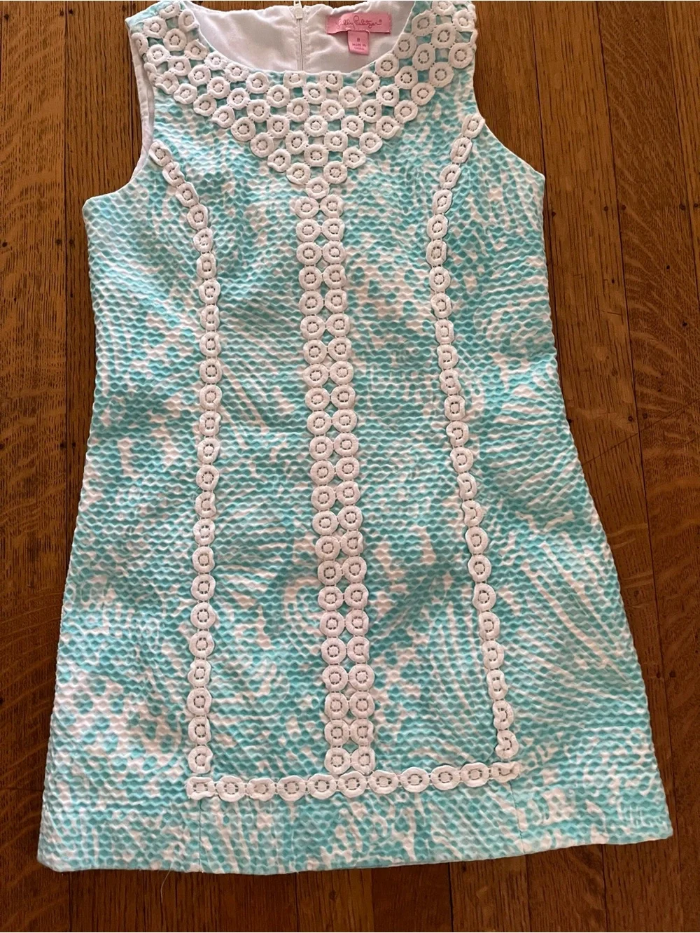 Lilly Pulitzer Aqua and White Eyelet-Trim Shift Dress